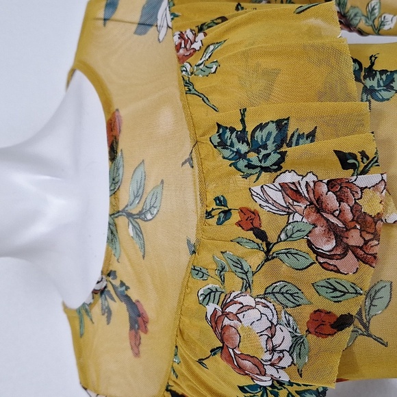 Haute Monde (NEW) Floral Bohemian Hippie Boho Mesh Ruffle Sheer Blouse Size S - Picture 2 of 8